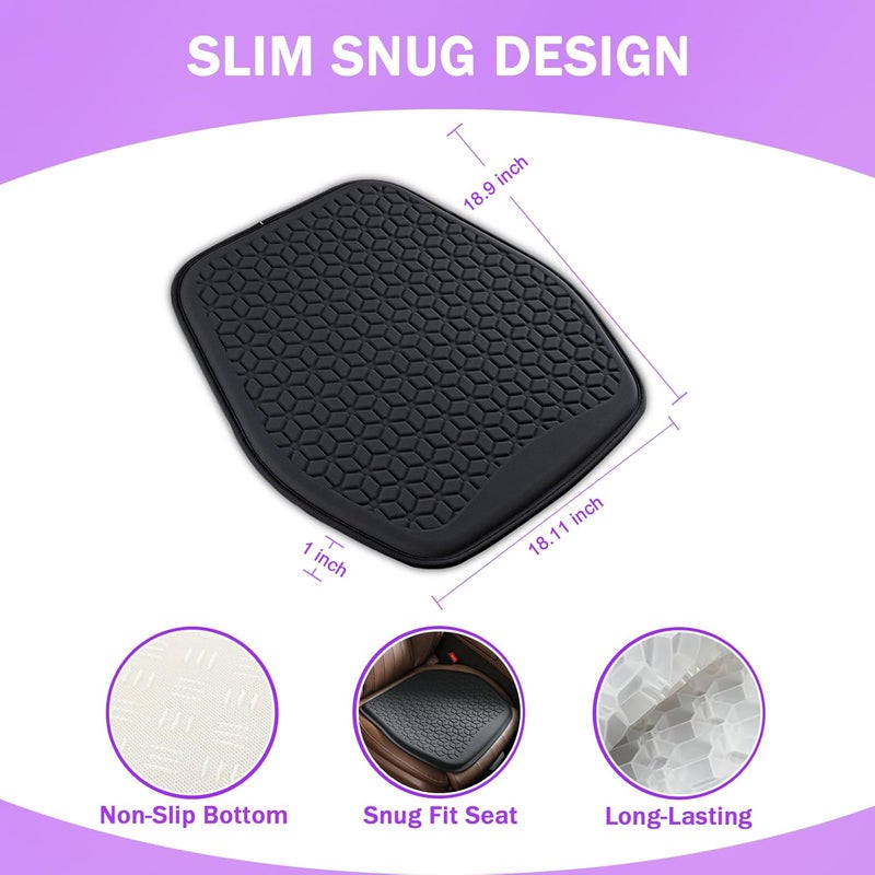 Binsheo Thin Gel Seat Cushion for Car Seat, Office Chair, Wheelchair, Golf Cart - Non-Slip Car Seat Cushions with 0.7 Inch Gel - Sciatica & Coccyx Pain Relief (Fabric, Black) - Image 2